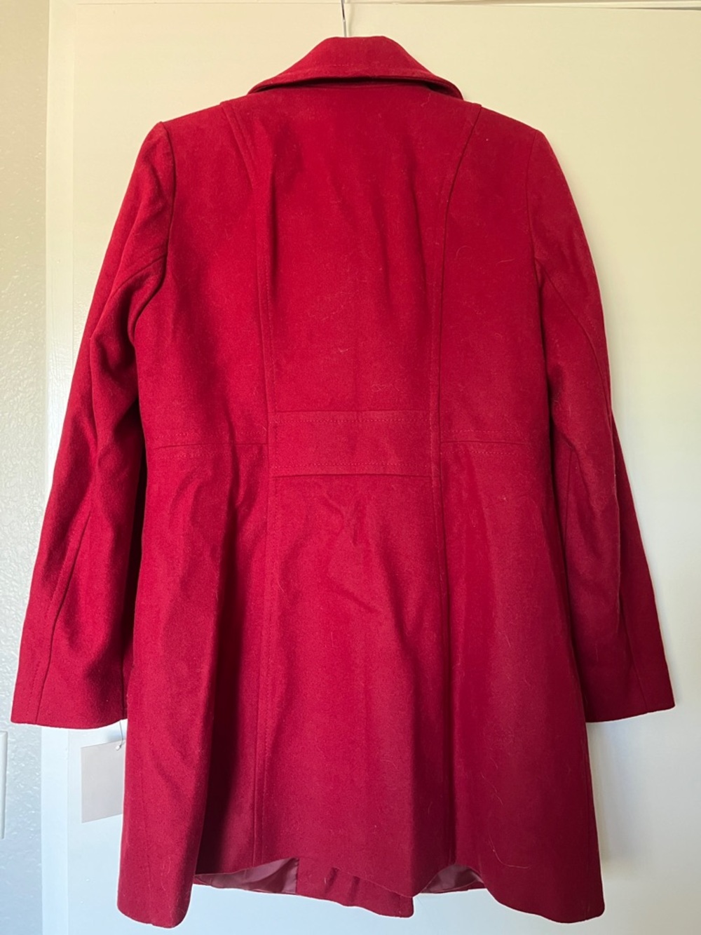 Anne Klein Red Double-Breasted Wool Peacoat - Picture 4 of 5